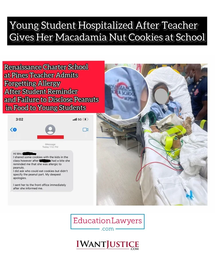Case graphic about a young student hospitalized after an alleged food-allergy incident at school