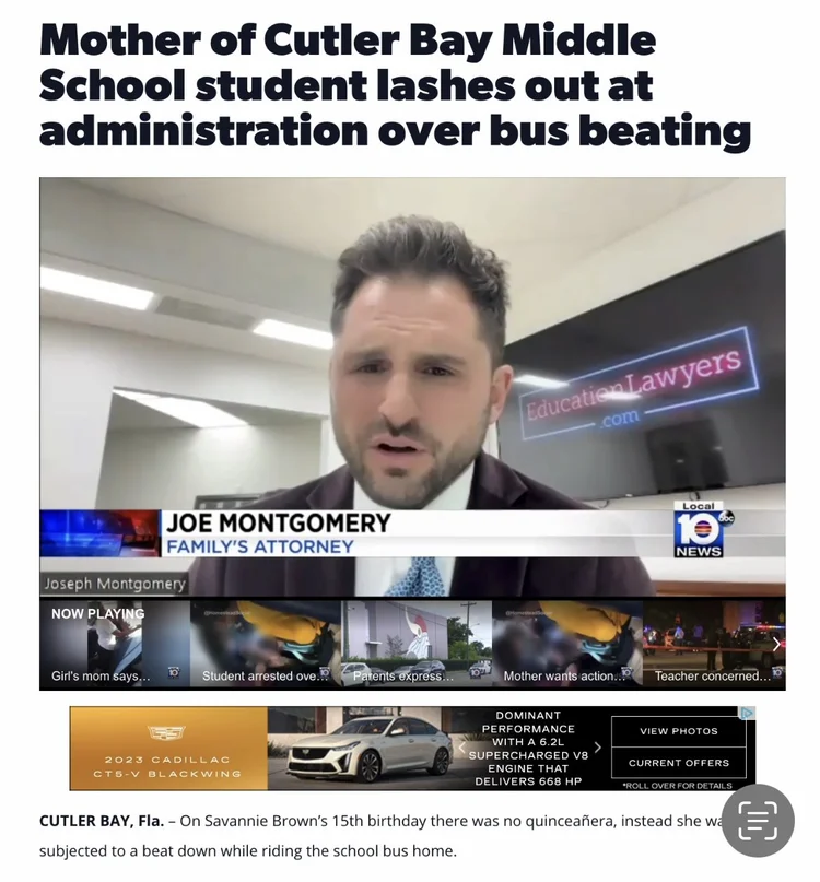 Local 10 report featuring Joe Montgomery about a Cutler Bay school-bus beating